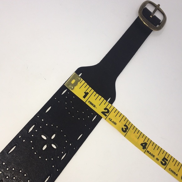 LINEA PELLE wide black punched leather belt - Picture 8 of 11